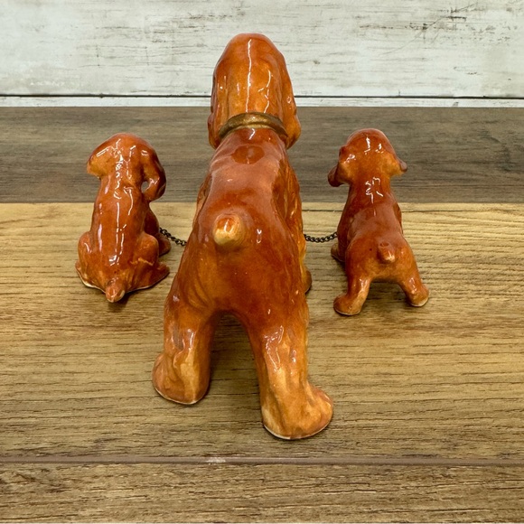 Vintage Ceramic Cocker Spaniel Mother Doggy With Chain Leashed Puppies Figurine - Picture 4 of 7